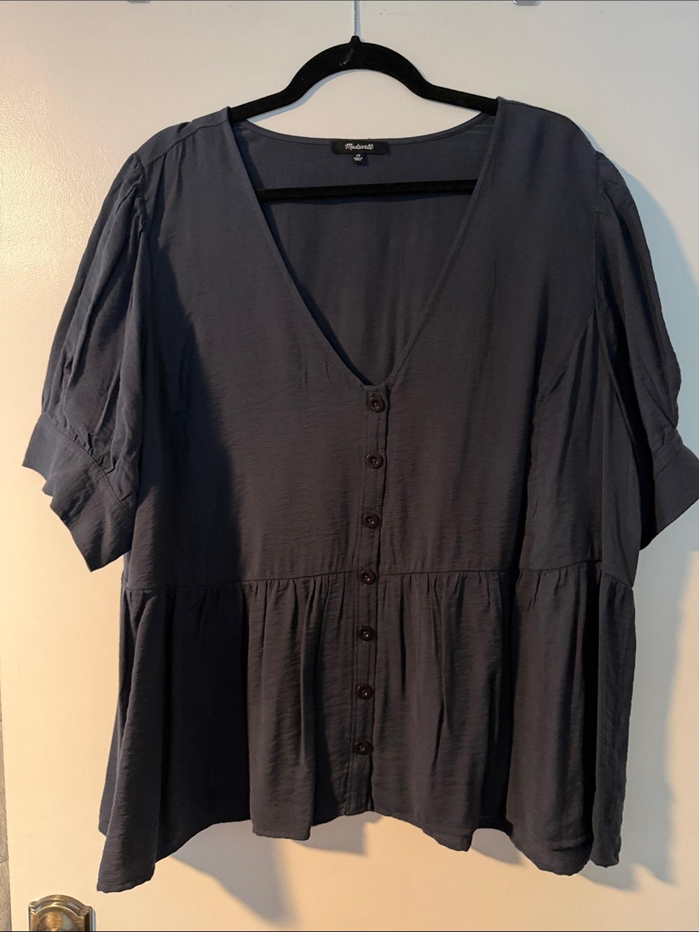 Madewell Dark Navy Button-Front Peplum Blouse
